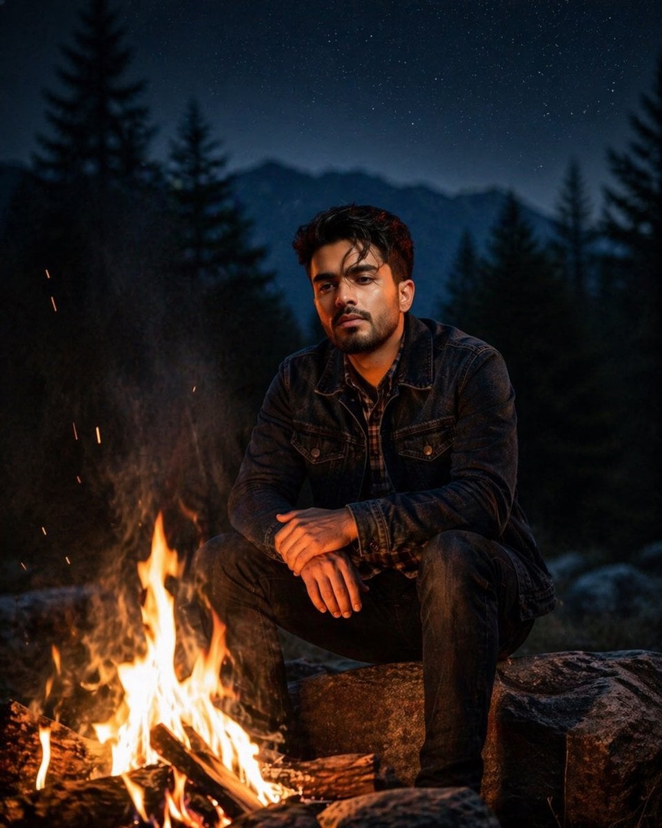 Cinematic Forest Campfire Portrait
