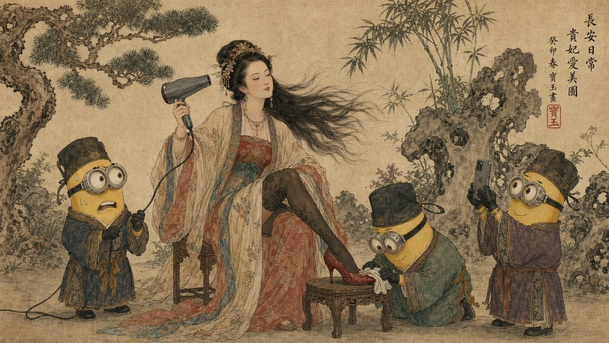 Tang Dynasty Queen & Minions Gongbi Painting