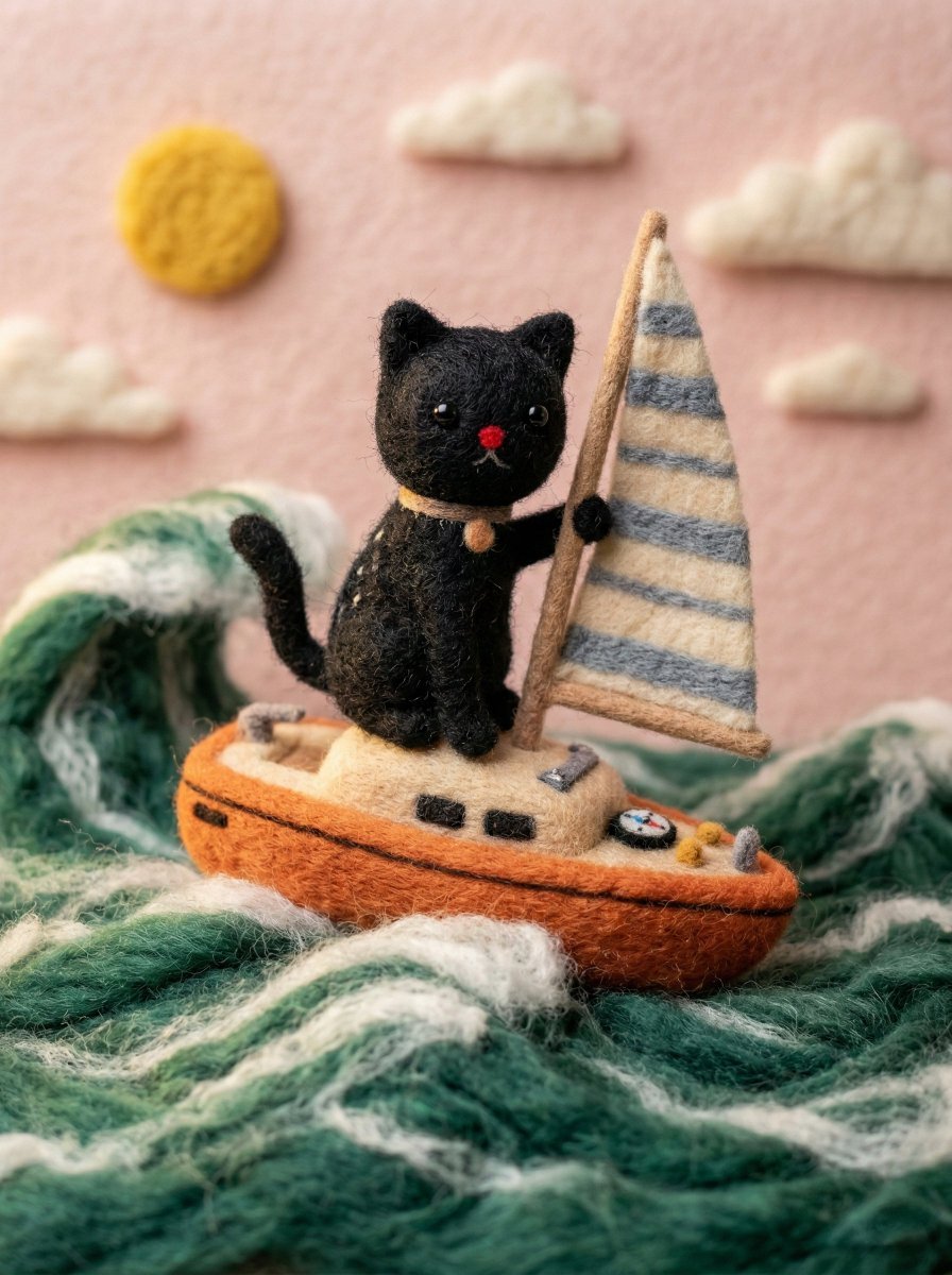 Simplified felt versions of the original outfits, tiny fabric buttons