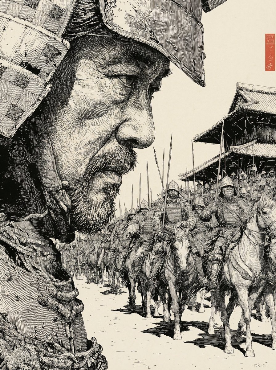Strictly Controlled Japanese Samurai Ink Illustration Prompt