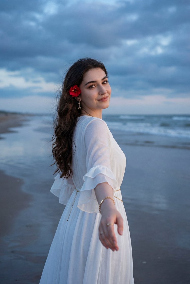 Ethereal Coastal Lifestyle Portrait at Blue Hour