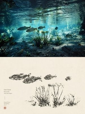 Underwater River Ink Rubbing Diptych
