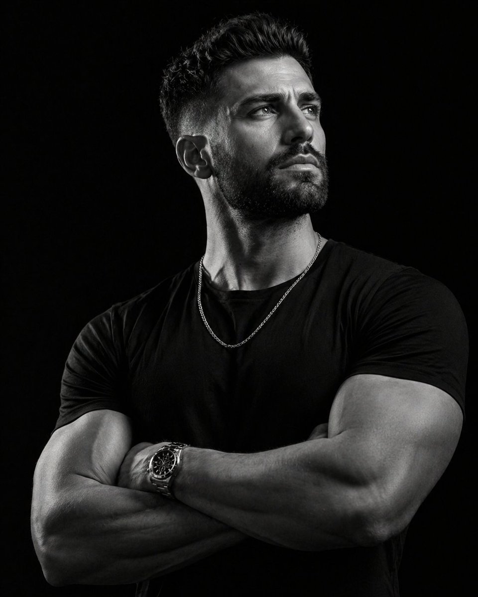 Low-key monochrome editorial portrait