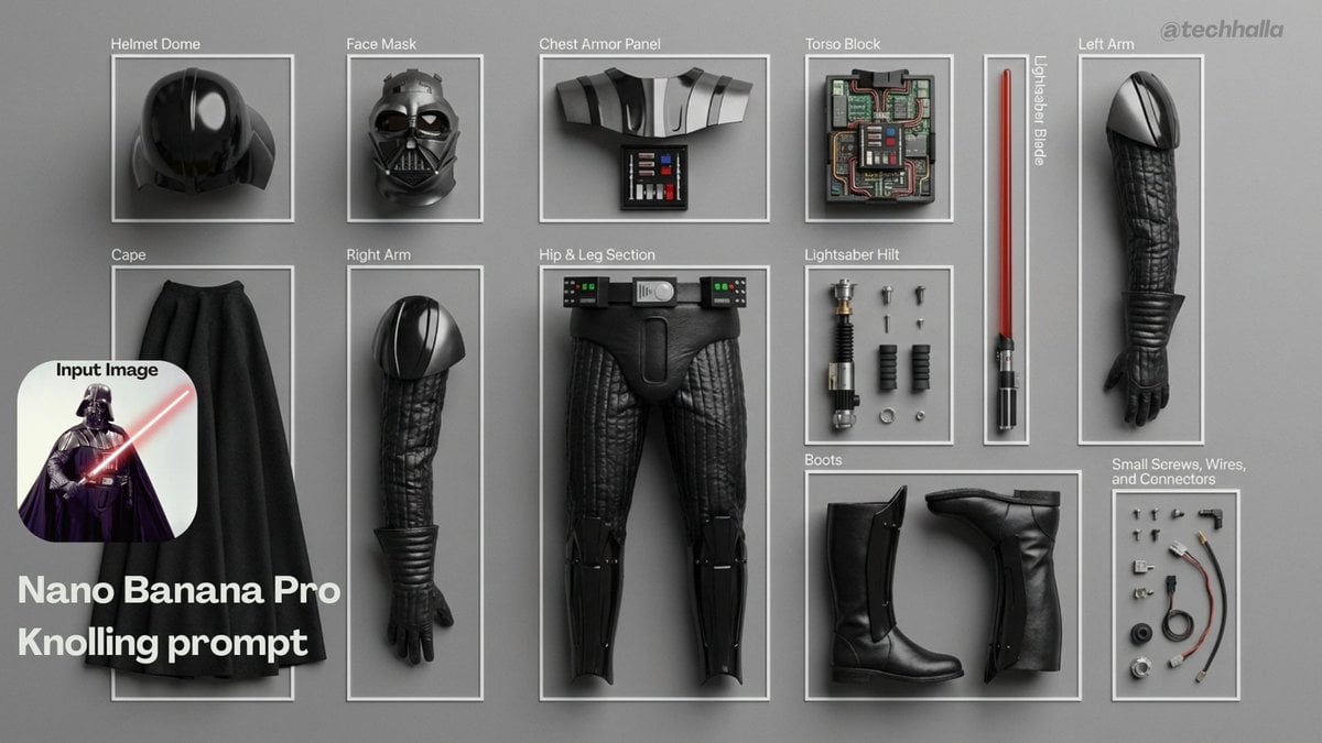Knolling-style exploded flat-lay photo