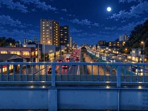 Moonlit Rainy City Overpass