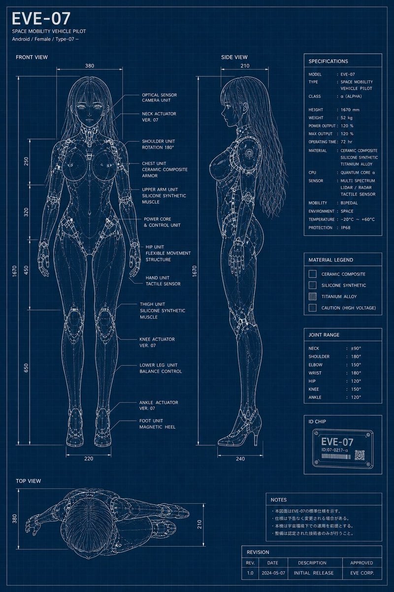 EVE-07 Android Blueprint Sheet