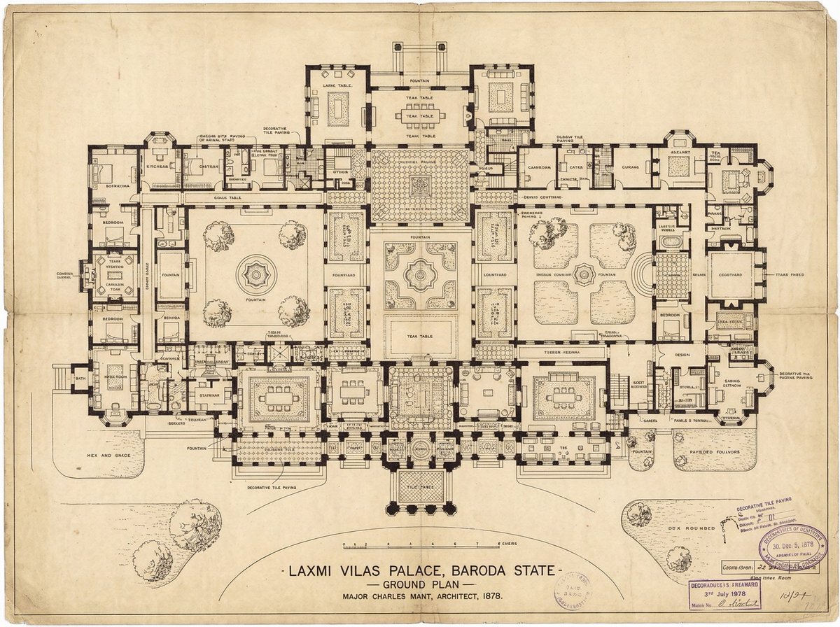 Generate detailed construction plan of Laxmi Vilas Palace from image