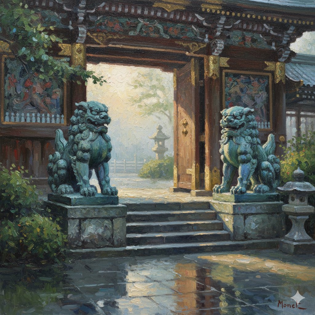 Transforming Yomeimon's Karajishi into a Monet-style Painting