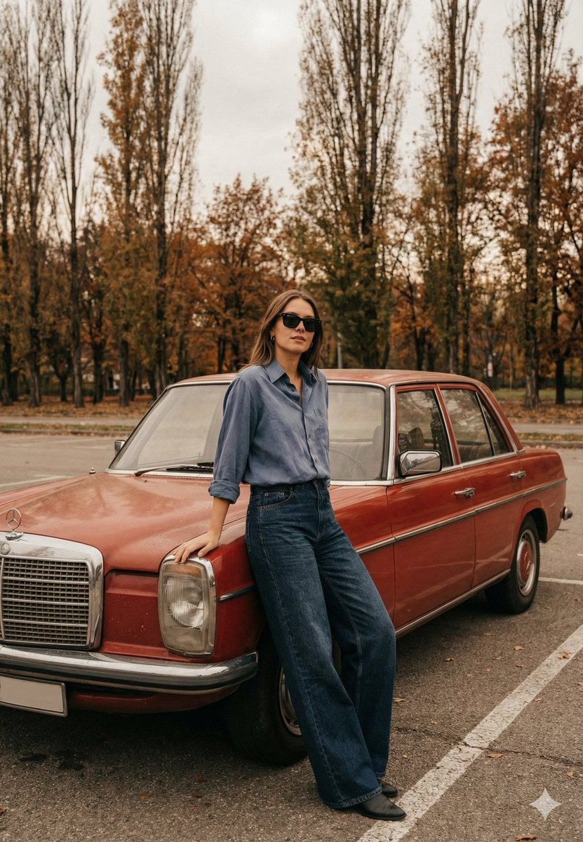 Old Money Cinematic Portrait with Vintage Sedan