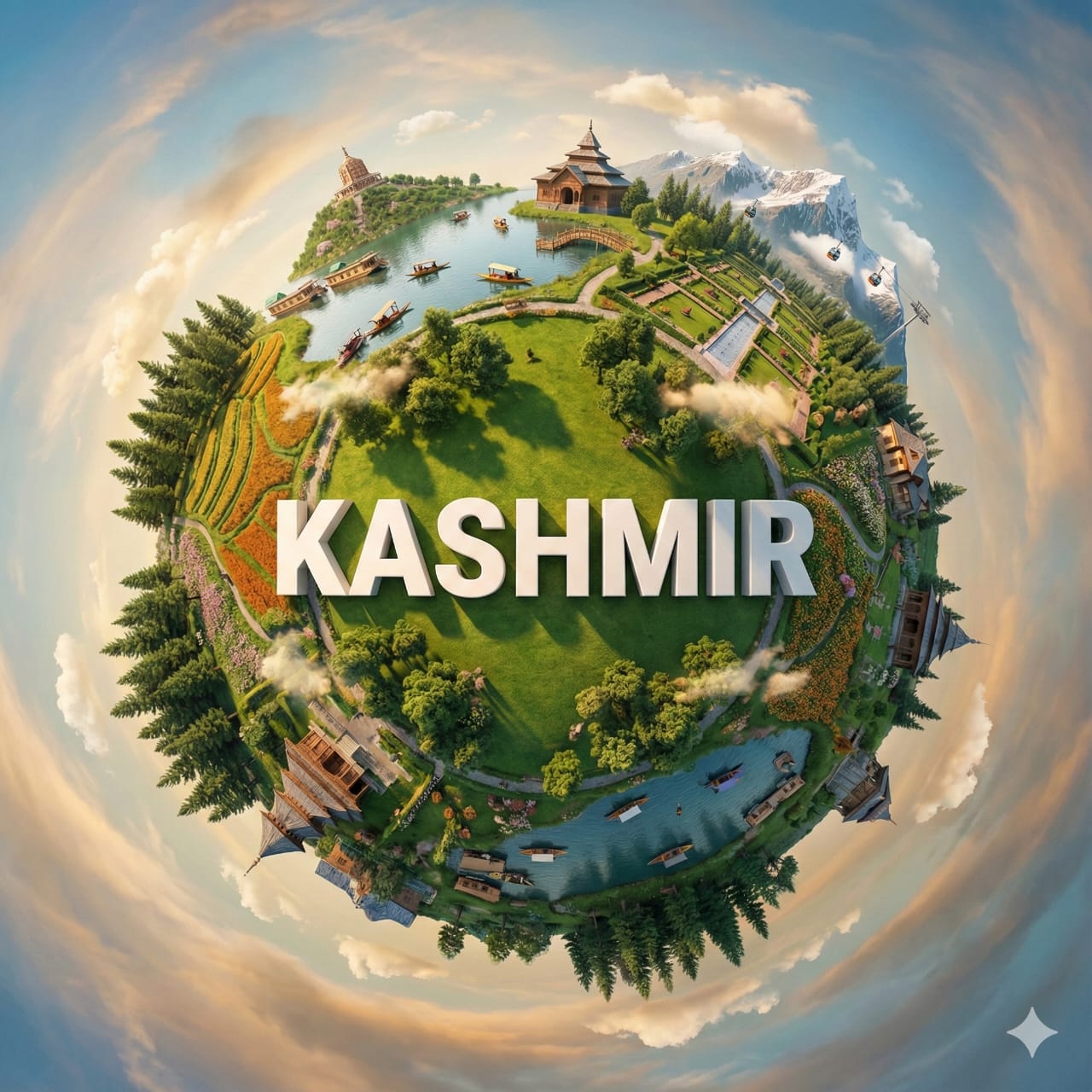 Hyper-realistic miniature planet showcasing with famous landmarks