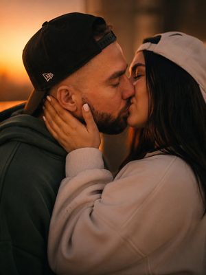 Golden Hour Couple Kiss