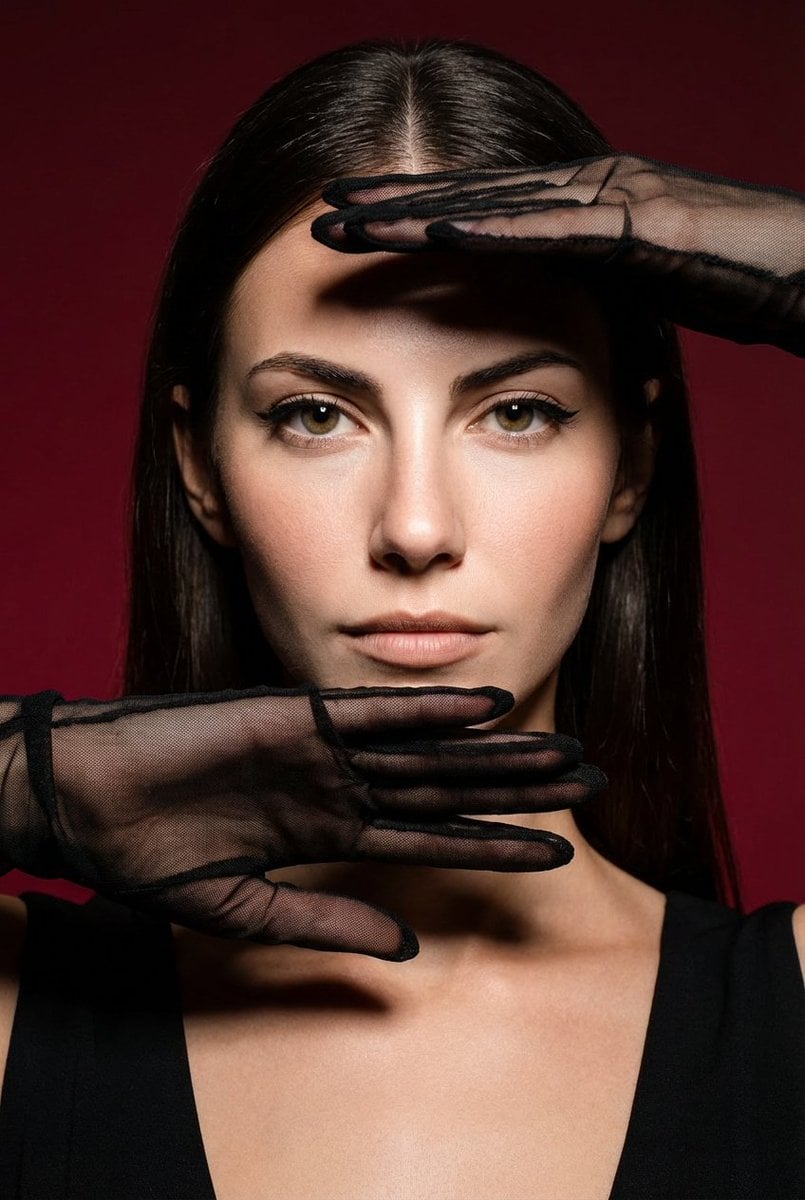 High-Fashion Editorial Portrait with Dramatic Hand Pose