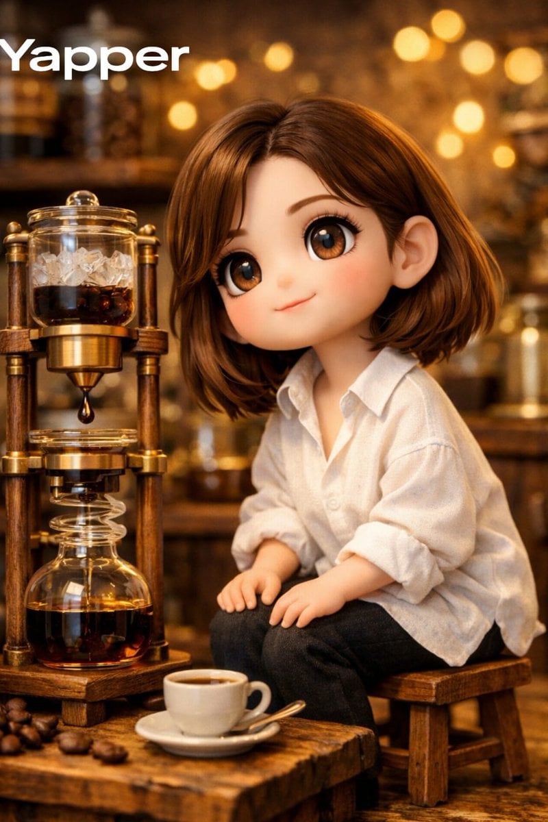 Miniature Coffee Shop Diorama with Chibi Girl