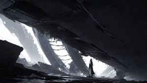Lone Woman in Ruined Megastructure