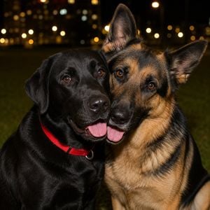 Night Park Portrait of Two Dogs