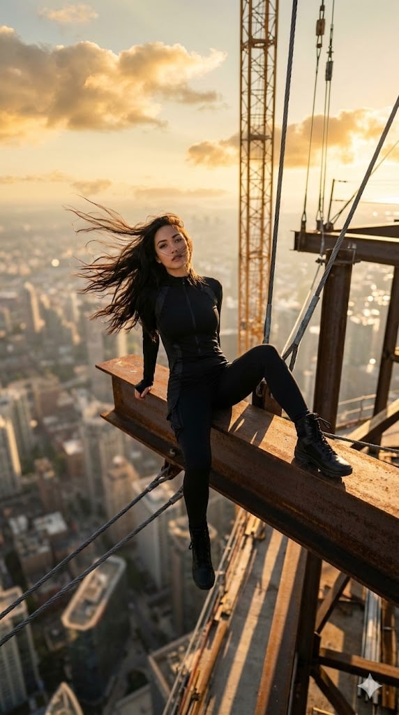 Extreme Height Urban Exploration Portrait at Sunset