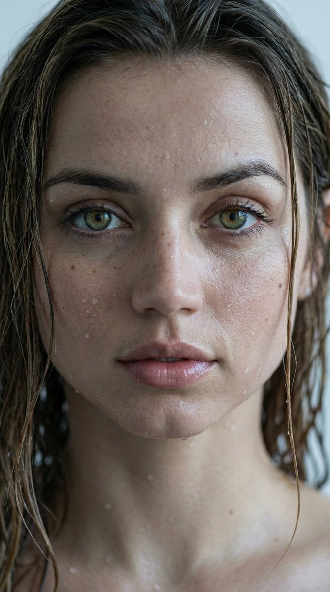 Hyper-Realistic Wet Look Close-Up Portrait