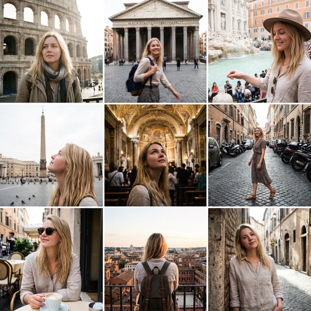 3x3 Instagram-style grid of low-quality smartphone photos featuring