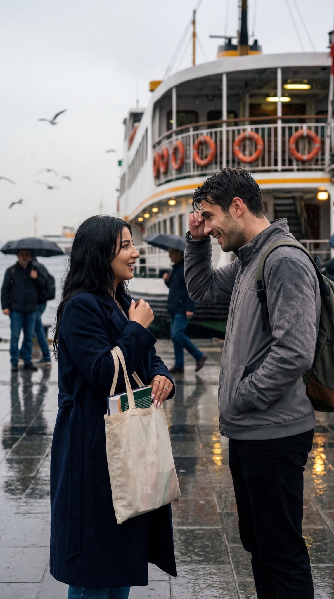 Istanbul, rainy day at the ferry terminal