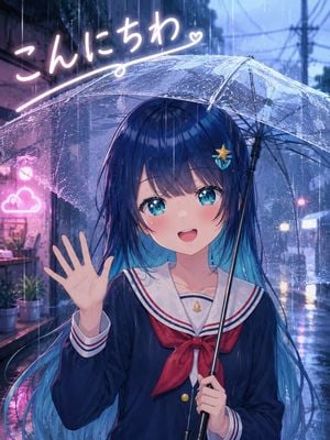 Rainy Anime Schoolgirl Greeting