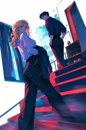 Neon Anime Stairway Encounter
