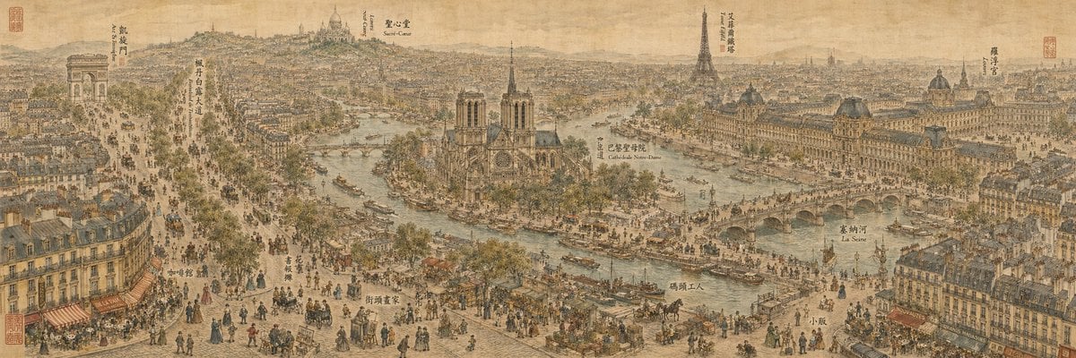 19th Century Paris in Chinese Ink Style