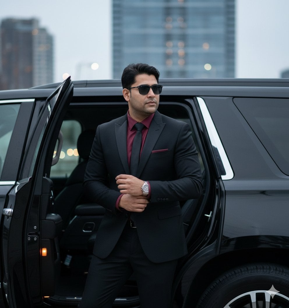 Hyper-Realistic Indian Man Exiting Luxury SUV