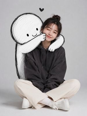 Minimalist Portrait with Doodle Companion