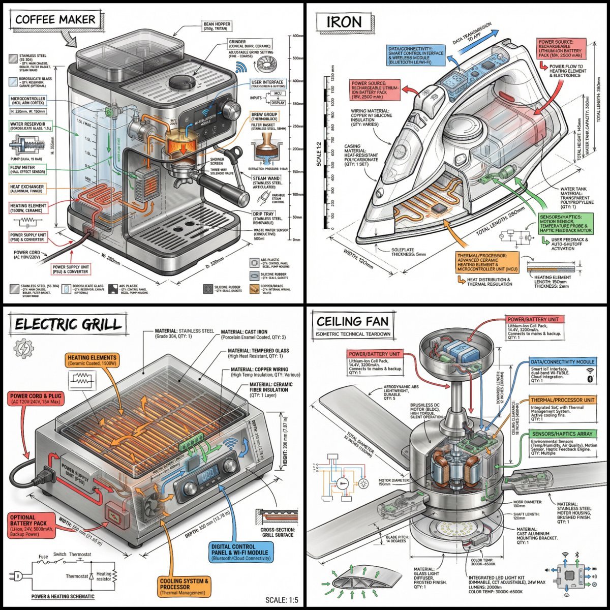 Technical Infographic of an Object with Isometric 3D View
