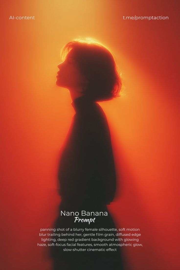Panning shot of a blurry female silhouette, soft motion blur trailing
