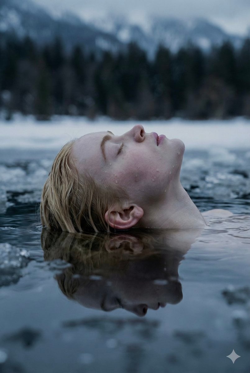Ethereal Submerged Portrait in Icy Water