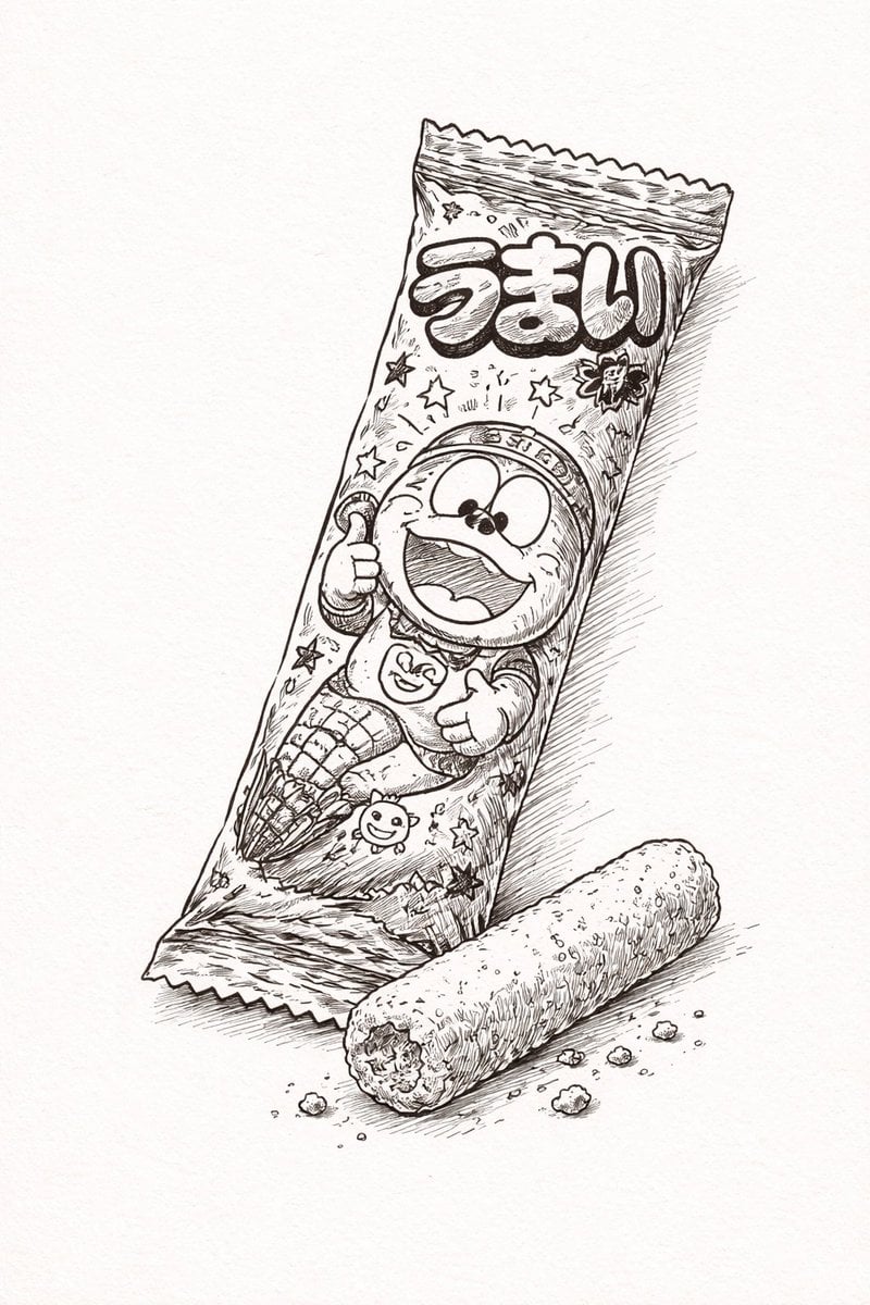 Ballpoint Pen Drawing of Umaibo Comparison