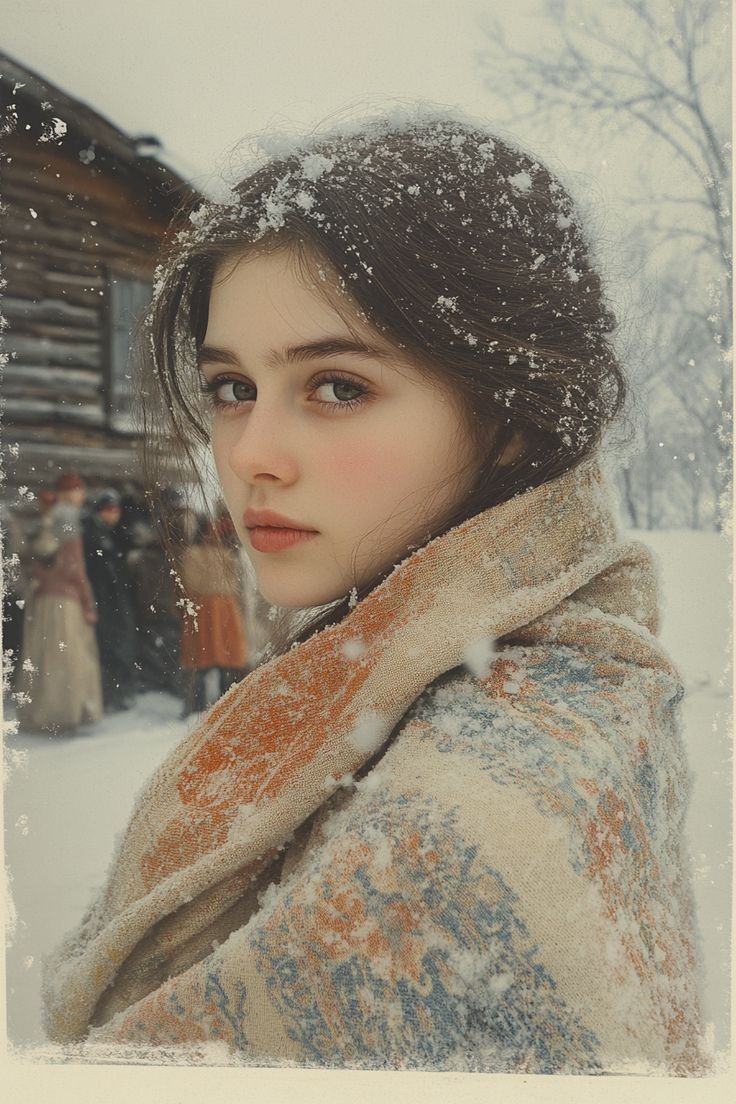 Cinematic Winter Portrait with Snowflakes