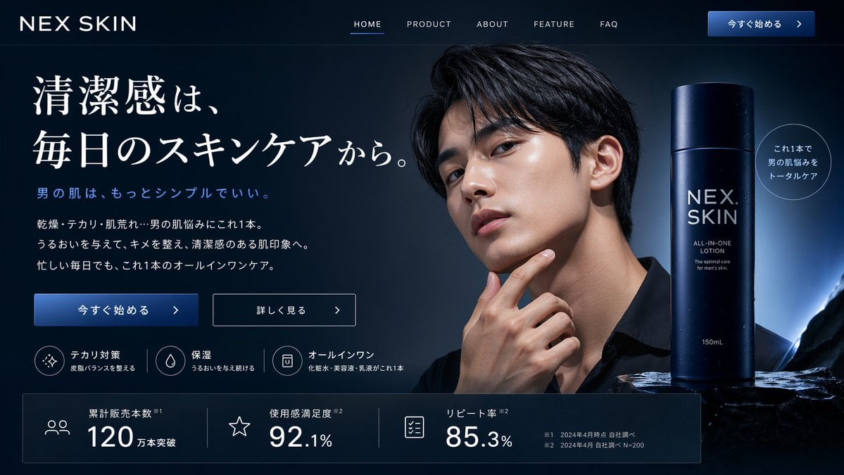 Men's Skincare Website Landing Page Mockup