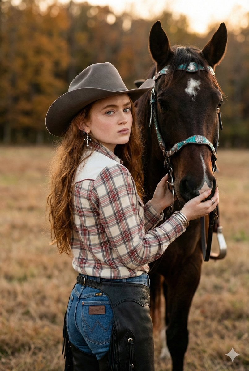 Rustic Cowgirl Portrait with Horse