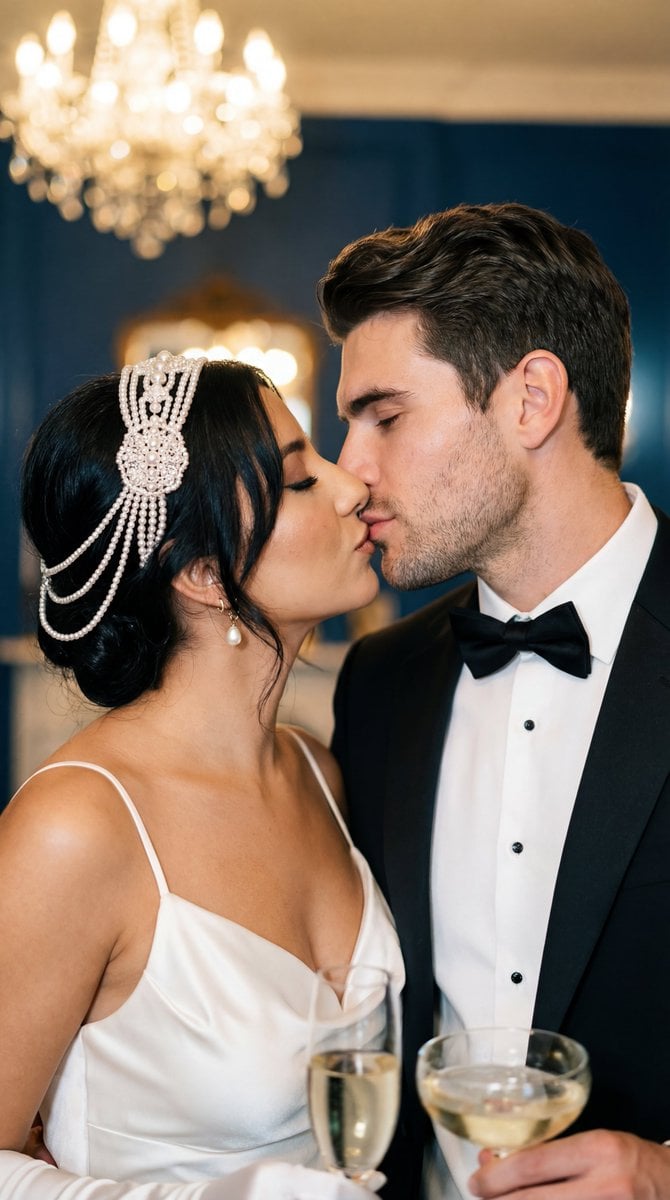 Cinematic 1920s Gatsby Couple Kiss