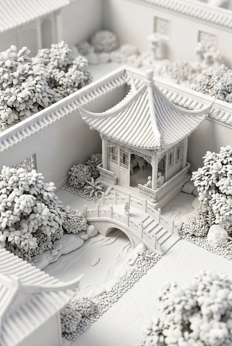 Chinese Garden Clay Render Prompt (Nano Banana 2)