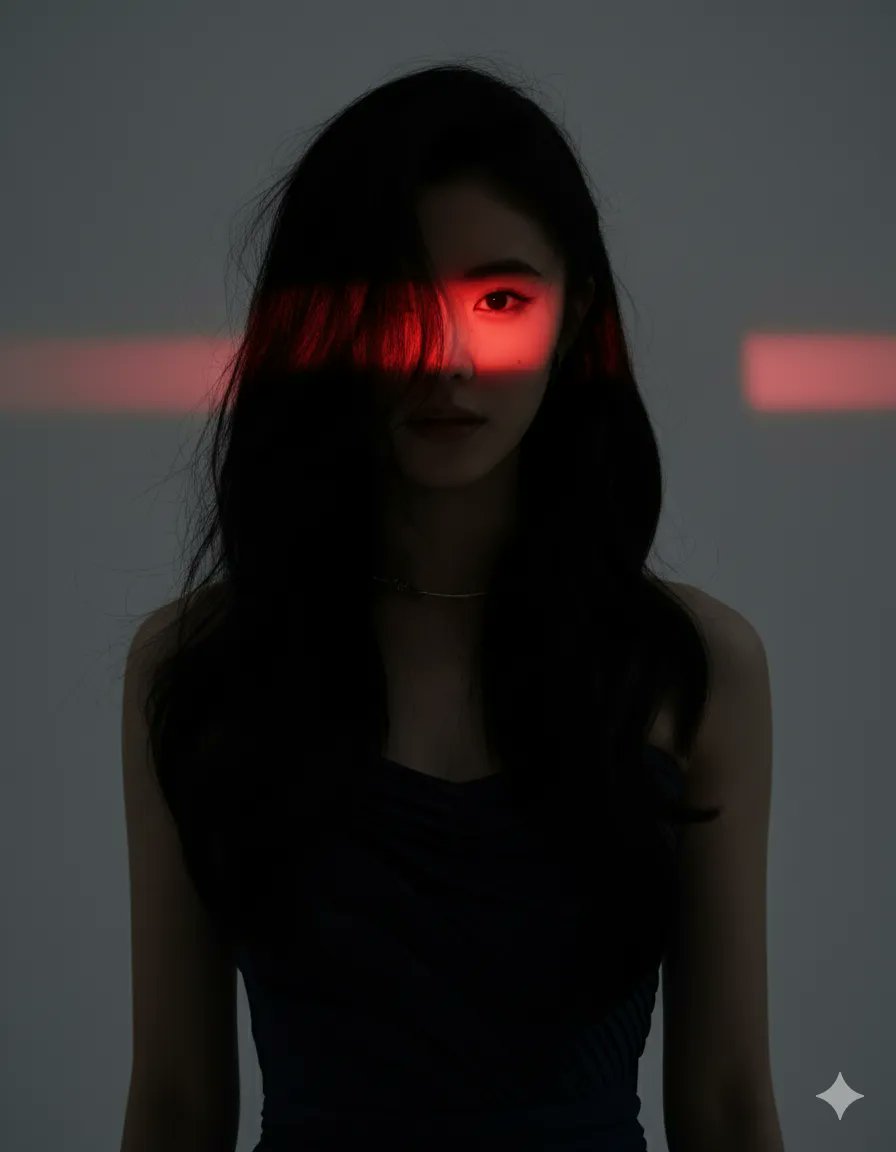 Dramatic Studio Portrait with Red Light Accent