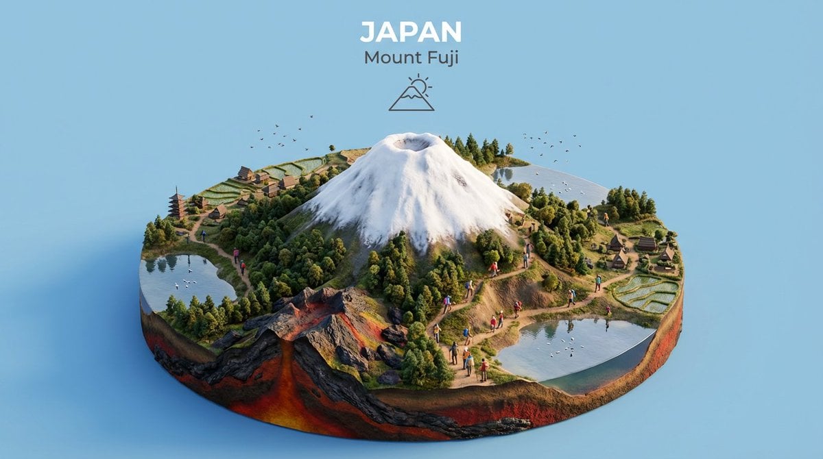 Isometric miniature 3D diorama highlighting the natural landmark