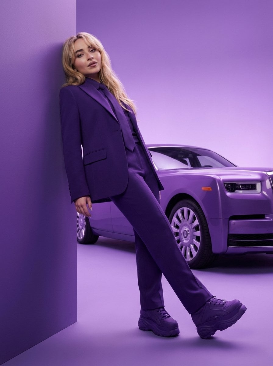 High-Fashion Editorial Portrait with Monochrome Purple Aesthetic