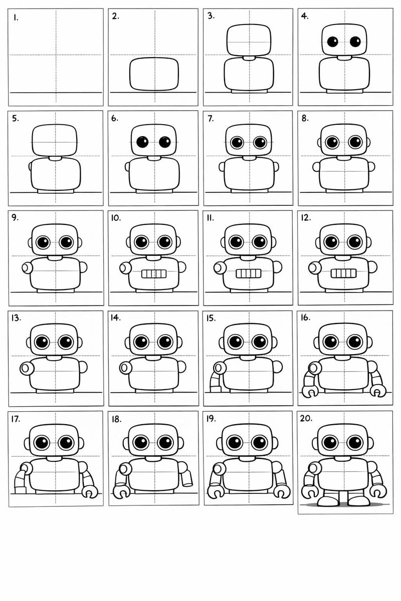 Panel Cartoon Robot Drawing Guide Prompt