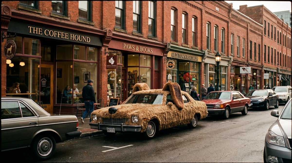 Cinematic Wide-Shot with Dog Fur Car