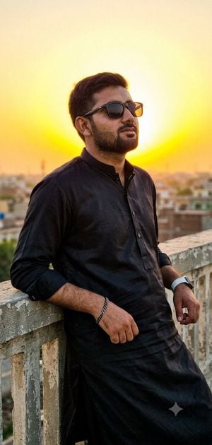Man in Silk Shalwar Kameez Sunset Portrait