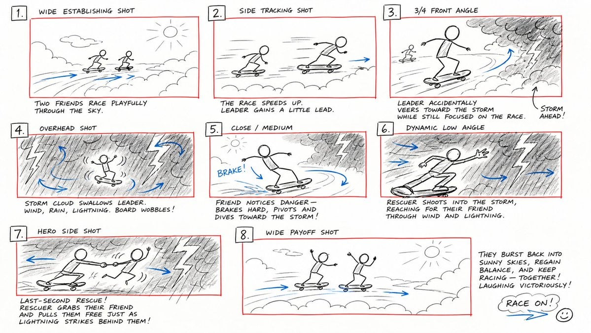 Hand-Drawn Storyboard Previs Sketch