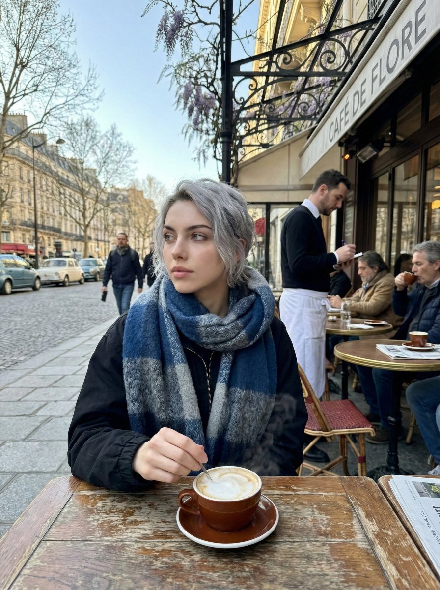 Paris Marais cafe terrace portrait prompt