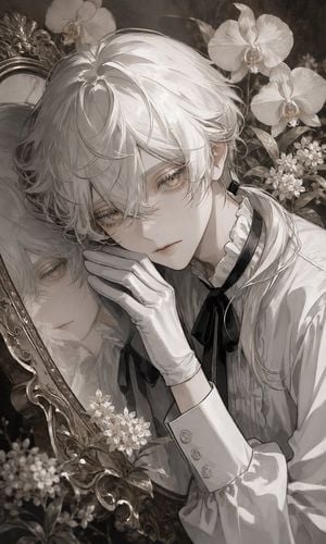Sepia Anime Noble With Mirror
