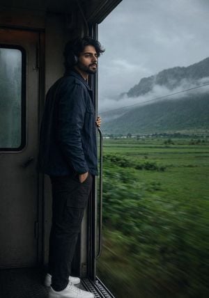 Realistic Train Portrait with Rainy Atmosphere
