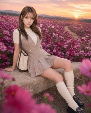 Fashion Portrait in Rose Cosmos Field