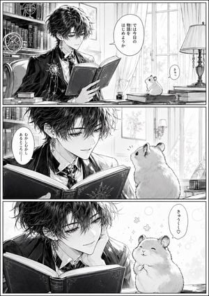 Gothic Bishounen Reads to Hamster