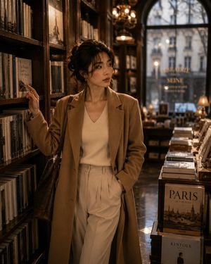 Korean Woman in Parisian Bookstore